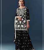 Black chiffon georgette sharara salwar suit collection semi stitched