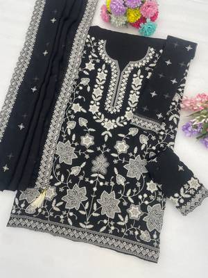 Black chiffon georgette sharara salwar suit semi stitched 2