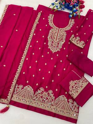 Rani pink chinon sharara salwar suit semi stitched 2
