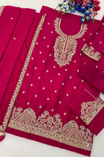 Rani pink chinon sharara salwar suit collection semi stitched