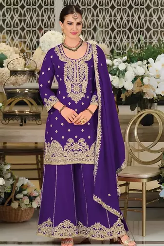 Purple chinon sharara salwar suit collection semi stitched