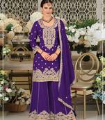 Purple chinon sharara salwar suit collection semi stitched