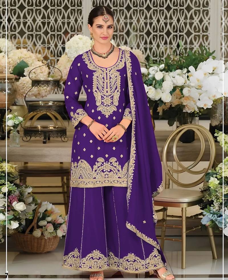 Purple chinon sharara salwar suit collection semi stitched