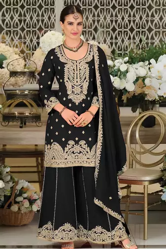 Black chinon sharara salwar suit collection semi stitched