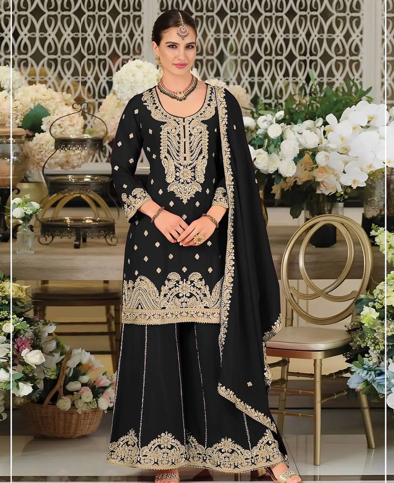 Black chinon sharara salwar suit collection semi stitched