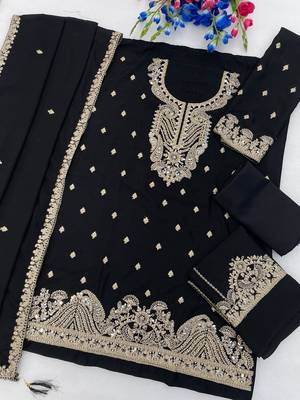 Black chinon sharara salwar suit semi stitched 2