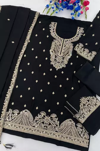 Black chinon sharara salwar suit collection semi stitched