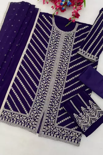 Purple blooming georgette sharara salwar suit collection semi stitched