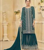Teal green blooming georgette sharara salwar suit collection semi stitched
