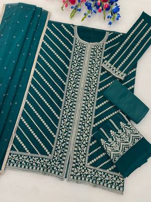 Teal green blooming georgette sharara salwar suit semi stitched 2