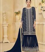 Blue blooming georgette sharara salwar suit collection semi stitched