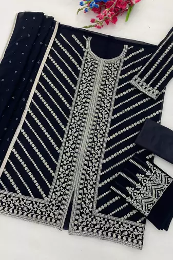 Blue blooming georgette sharara salwar suit collection semi stitched