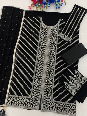Black blooming georgette sharara salwar suit semi stitched 2