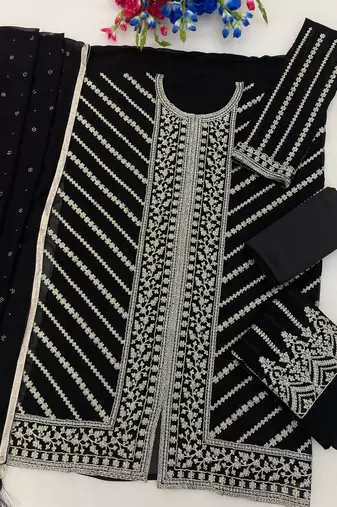 Black blooming georgette sharara salwar suit collection semi stitched