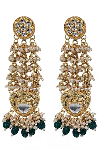 Gold plated kundan long jhumka earrings for women