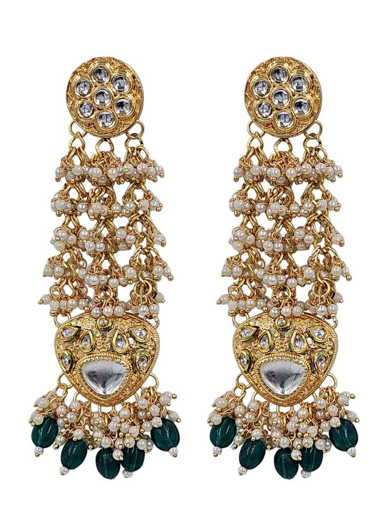 Gold plated kundan long jhumka earrings for women