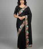 Black star georgette pastel floral resham & zari embroidery saree