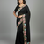 Black star georgette pastel floral resham & zari embroidery saree