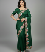 Green star georgette pastel floral resham & zari embroidery saree