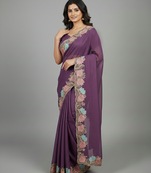 Lavender star georgette pastel floral resham & zari embroidery saree