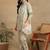 Women olive floral embroidered liva rayon lucknowi chikankari shirt and straight pant set