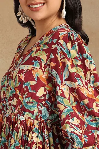 Women's abstract nature leaf printed liva rayon pleated multicolor co-ord set