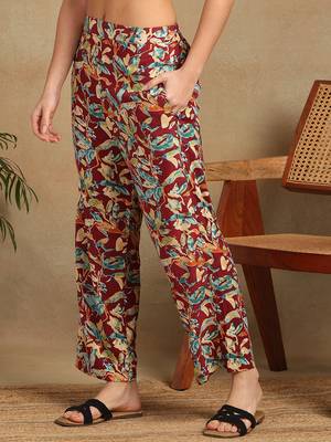 Women's abstract nature leaf printed liva rayon pleated multicolor co-ord set 5