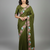 Mehendi green star georgette pastel floral resham & zari embroidery saree