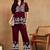 Women maroon floral embroidered liva rayon lucknowi chikankari front slit co-ord set