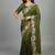 Mehendi green star georgette pastel floral resham & zari embroidery saree