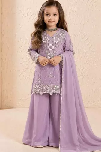 Fox georgette embroidery purple readymade salwar suit
