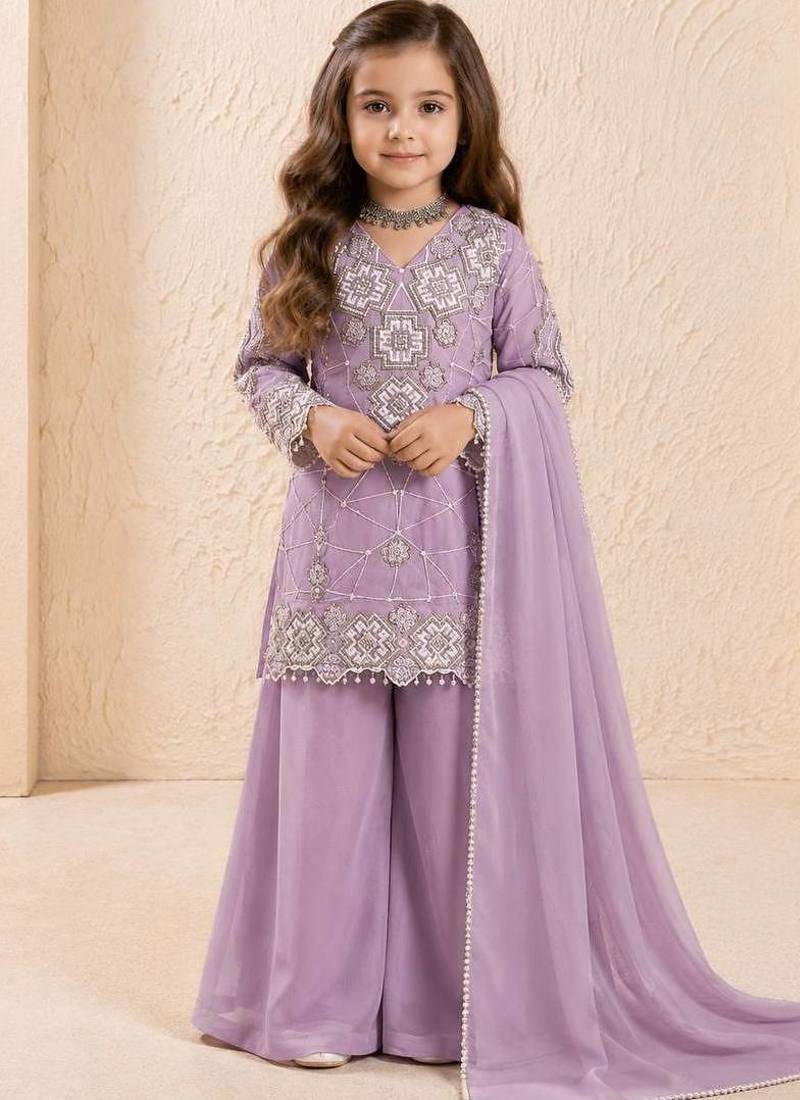 Fox georgette embroidery purple readymade salwar suit
