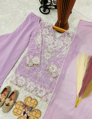 Fox georgette embroidery purple readymade salwar suit 3
