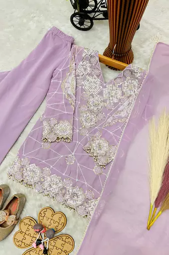 Fox georgette embroidery purple readymade salwar suit
