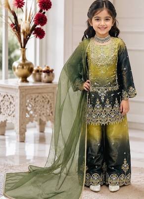 Gmy silk embroidery green readymade salwar suit 1