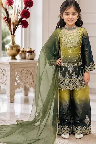 Gmy silk embroidery green readymade salwar suit