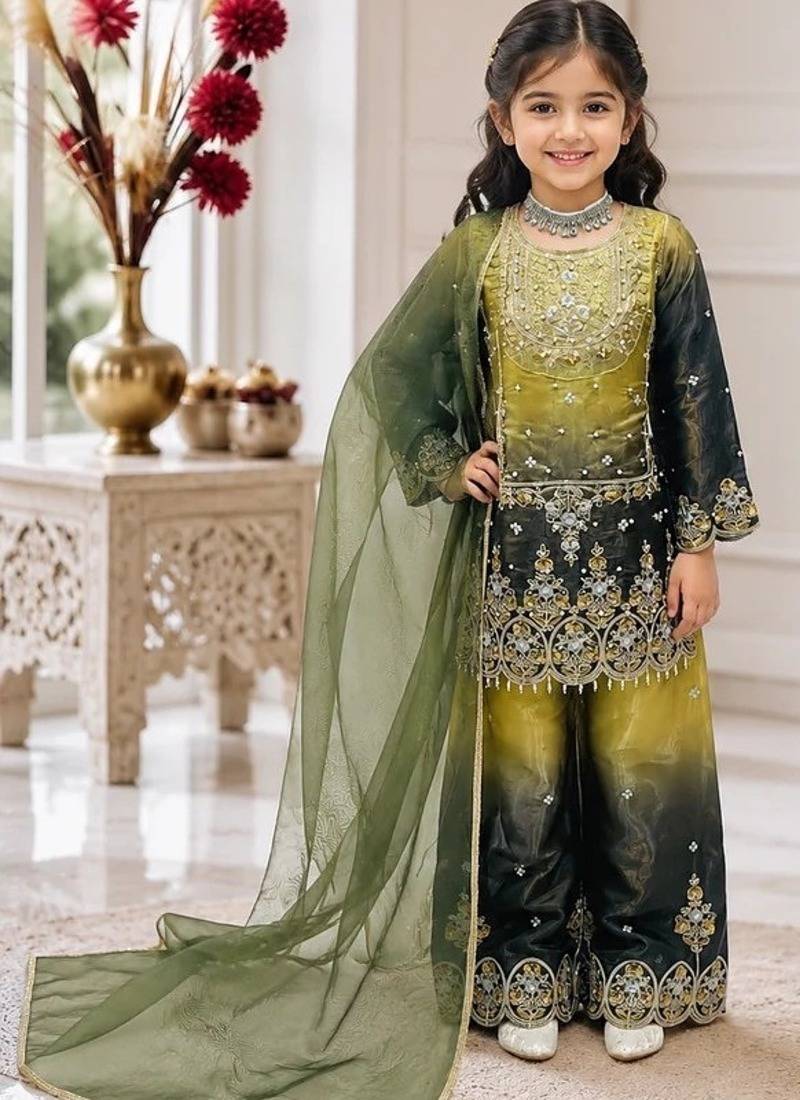 Gmy silk embroidery green readymade salwar suit