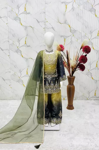 Gmy silk embroidery green readymade salwar suit