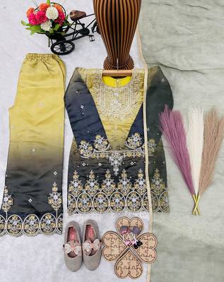 Gmy silk embroidery green readymade salwar suit 3