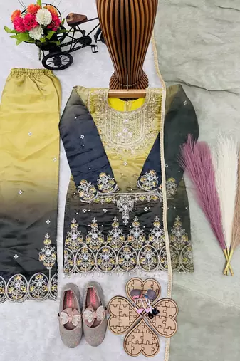 Gmy silk embroidery green readymade salwar suit