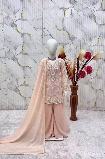 Fox georgette embroidery cream readymade salwar suit