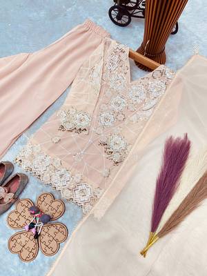 Fox georgette embroidery cream readymade salwar suit 3