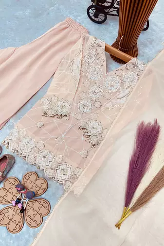Fox georgette embroidery cream readymade salwar suit