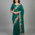 Deep mint green star georgette pastel floral resham & zari embroidery saree
