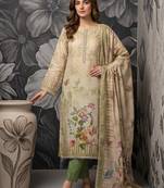 Green colour pure cotton linen shimmer printed salwar suit with dupatta