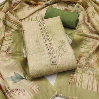 Green colour pure cotton linen shimmer printed salwar suit with dupatta 3