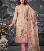Pink colour pure cotton linen shimmer printed salwar suit with dupatta