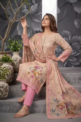 Pink colour pure cotton linen shimmer printed salwar suit with dupatta