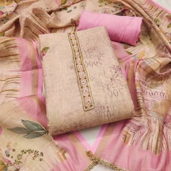 Pink colour pure cotton linen shimmer printed salwar suit with dupatta 3