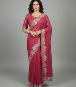 Peach star georgette pastel floral resham & zari embroidery saree